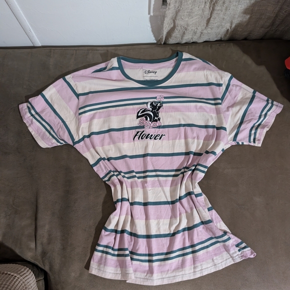 Disney Striped T-Shirt with Flower Graphic - Picture 1 of 9